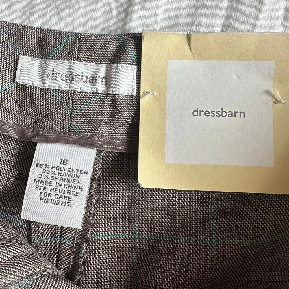 Dressbarn NWT‎ Brown & Blue Plaid Straight Leg Slacks Sz 16 Plus Size Y2K 2000s